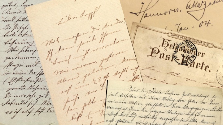 Selection of letters in German with various styles of handwriting