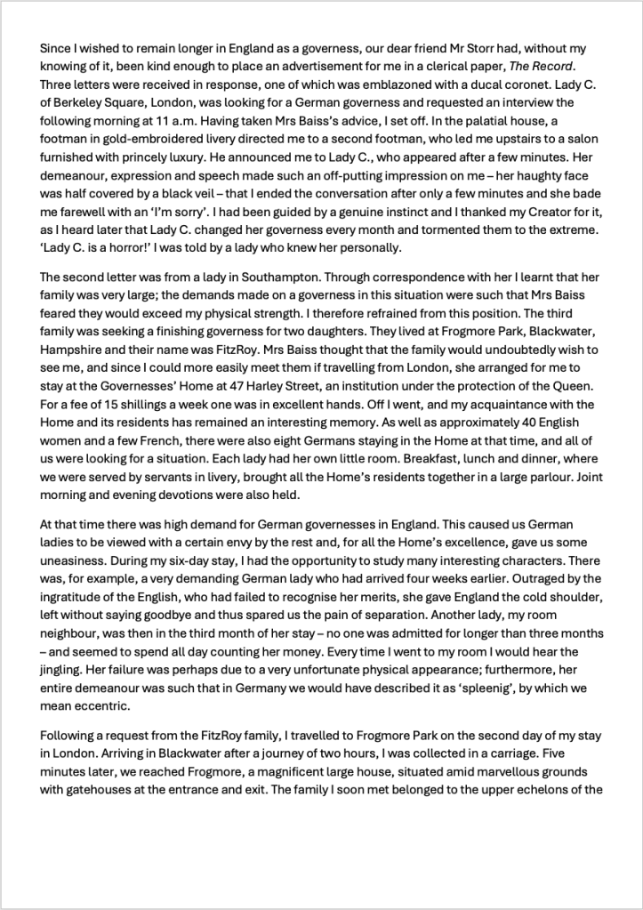 Memoir of German governess, Anna Mues, p. 10